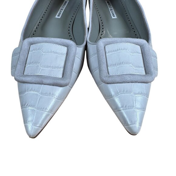 Manolo Blahnik Maysale Pump Flat Light Gray Pointed Toe Size EU 41.5 - Picture 4 of 12